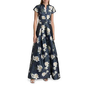 NEW, Sachin & Babi Marta Floral Satin Belted Gown in Navy Sz 12 #LD151